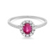 Anillo Rosetón de oro blanco de 18 Kt con piedra de color y diamantes de 0,08 ct