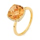 Anillo Rosetón de oro amarillo de 18 Kt con piedra de color y diamantes de 0,09 ct