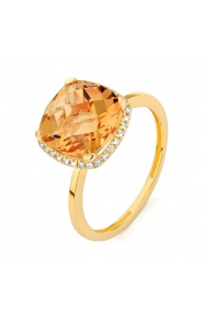 Anillo Rosetón de oro amarillo de 18 Kt con piedra de color y diamantes de 0,09 ct