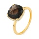 Anillo Rosetón de oro amarillo de 18 Kt con piedra de color y diamantes de 0,09 ct