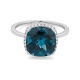 Anillo Rosetón de oro blanco de 18 Kt con piedra de color y diamantes de 0,09 ct