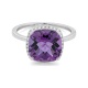 Anillo Rosetón de oro blanco de 18 Kt con piedra de color y diamantes de 0,09 ct