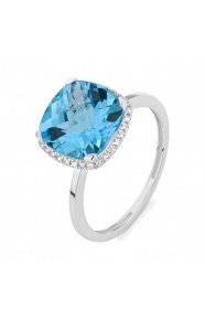 Anillo Rosetón de oro blanco de 18 Kt con topacio de 5,80 ct y diamantes de 0,09 ct