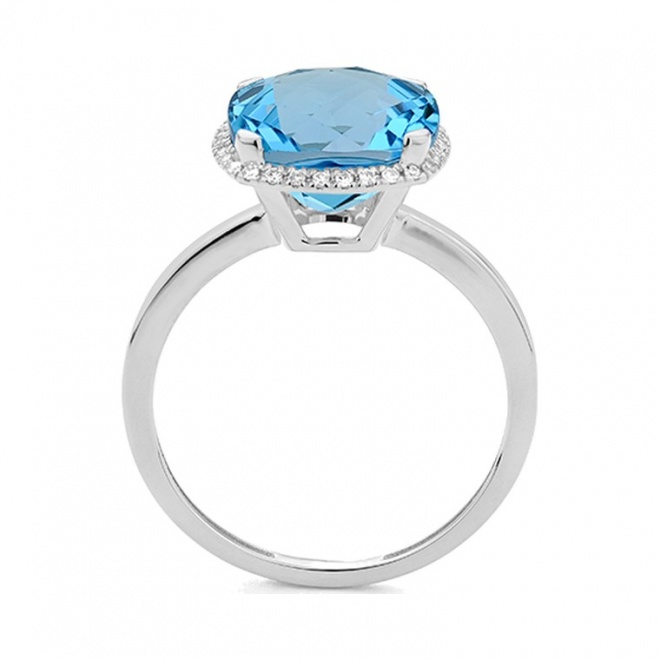 Anillo Rosetón de oro blanco de 18 Kt con topacio de 5,80 ct y diamantes de 0,09 ct