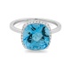 Anillo Rosetón de oro blanco de 18 Kt con topacio de 5,80 ct y diamantes de 0,09 ct