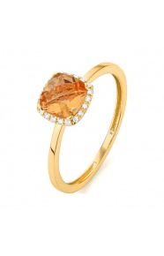 Anillo Rosetón de oro amarillo de 18 Kt con piedra de color y diamantes de 0,05 ct