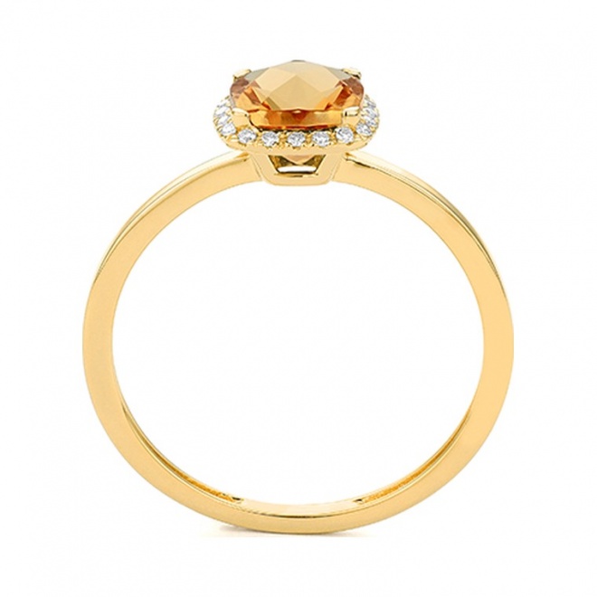 Anillo Rosetón de oro amarillo de 18 Kt con piedra de color y diamantes de 0,05 ct