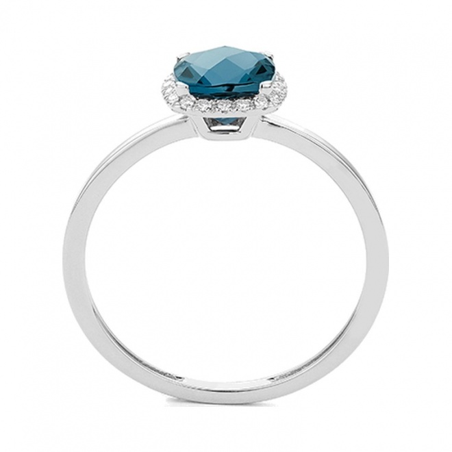 Anillo Rosetón de oro blanco de 18 Kt con piedra de color y diamantes de 0,05 ct