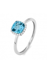 Anillo Rosetón de oro blanco de 18 Kt con topacio de 1,40 ct y diamantes de 0,05 ct