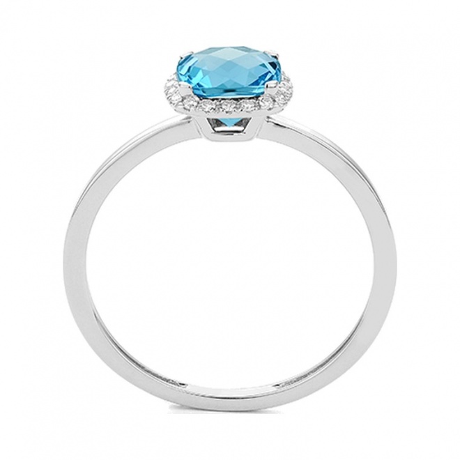 Anillo Rosetón de oro blanco de 18 Kt con topacio de 1,40 ct y diamantes de 0,05 ct