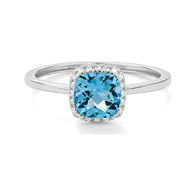 Anillo Rosetón de oro blanco de 18 Kt con topacio de 1,40 ct y diamantes de 0,05 ct