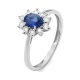 Anillo de oro blanco de 18 Kt con zafiro azul de 0,65 ct y diamantes de 0,07 ct