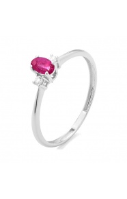 Anillo de oro blanco de 18 Kt con piedra de color y diamantes de 0,05 ct