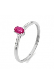 Anillo de oro blanco de 18 Kt con rubí de 0,30 ct y diamantes de 0,03 ct