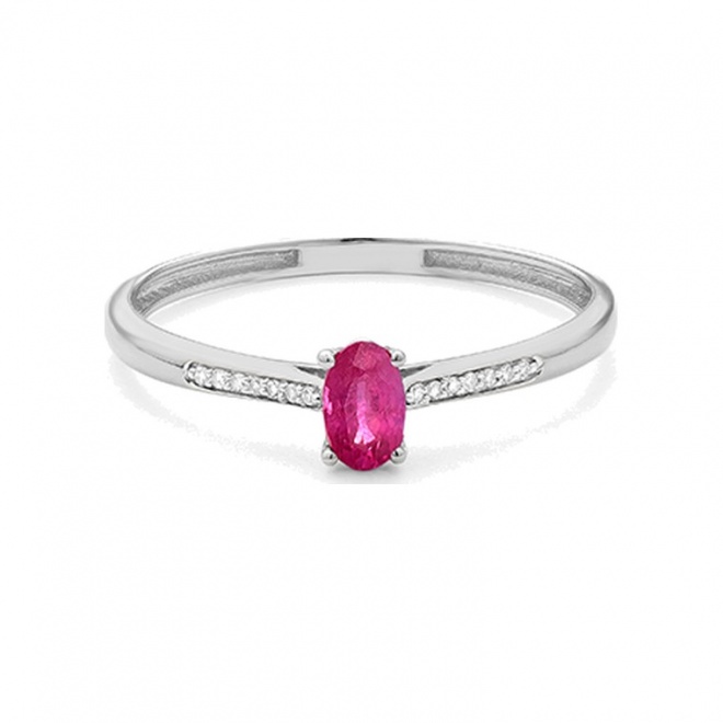 Anillo de oro blanco de 18 Kt con rubí de 0,30 ct y diamantes de 0,03 ct