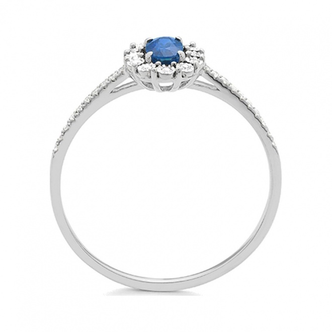 Anillo Rosetón de oro blanco de 18 Kt con piedra de color y diamantes de 0,08 ct