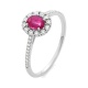 Anillo Rosetón de oro blanco de 18 Kt con piedra de color y diamantes de 0,08 ct
