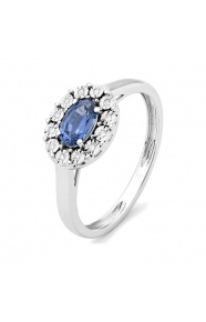 Anillo Rosetón de oro blanco de 18 Kt con zafiro azul de 0,65 ct y diamantes de 0,02 ct