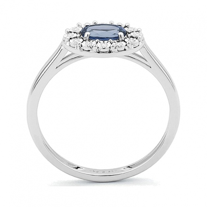 Anillo Rosetón de oro blanco de 18 Kt con zafiro azul de 0,65 ct y diamantes de 0,02 ct