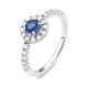 Anillo Rosetón de oro blanco de 18 Kt con zafiro de 0,34 ct y diamantes de 0,04 ct