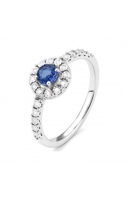 Anillo Rosetón de oro blanco de 18 Kt con zafiro de 0,34 ct y diamantes de 0,04 ct