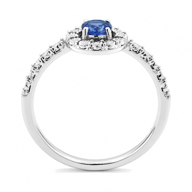 Anillo Rosetón de oro blanco de 18 Kt con zafiro de 0,34 ct y diamantes de 0,04 ct