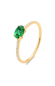 Anillo de oro amarillo de 18 Kt con esmeralda de 0,65 ct y diamantes de 0,09 ct