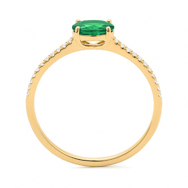 Anillo de oro amarillo de 18 Kt con esmeralda de 0,65 ct y diamantes de 0,09 ct